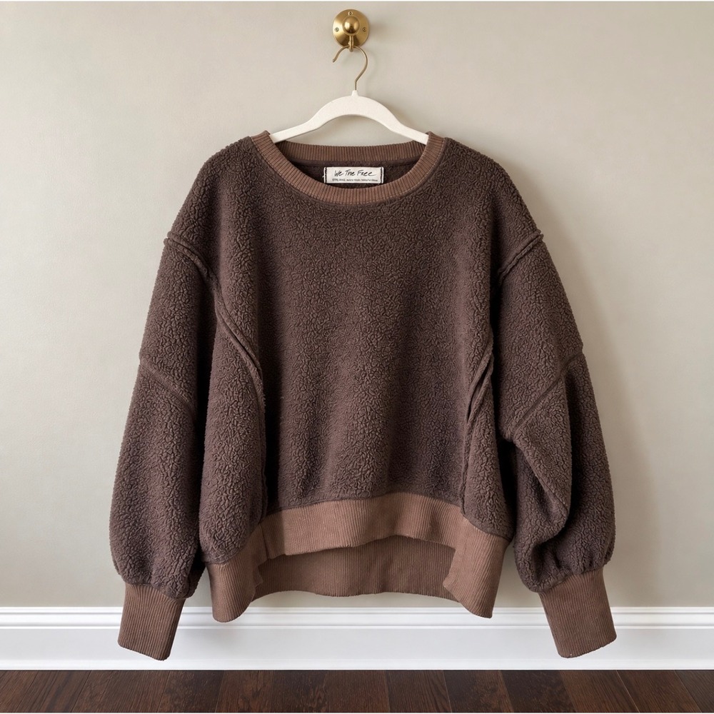 We The Free Free People Brown Sherpa Fleece Pullover Sweatshirt XS OB1170248
